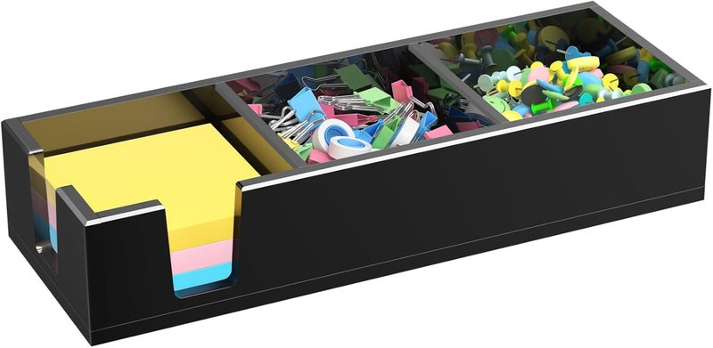 BOSSCASA Acrylic Sticky Note Holder, Self-Stick Note Pad Holder W/O Pads - Note Dispenser Memo Pad Holder Desk Organizer for School Office Home (3''x3'' 3IN1 Black) - Image 1